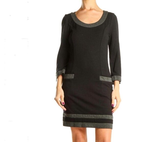 Boden Black & Gray Contrast Trim Sheath Dress with Pockets 6 Small - Picture 1 of 10